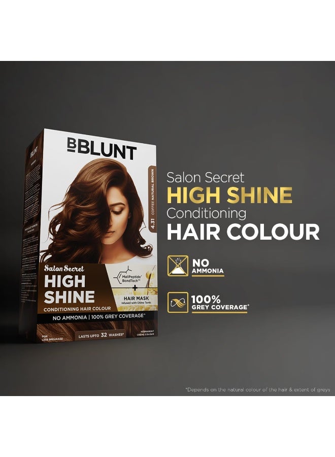 BBLUNT Salon Secret High Shine Conditioning Hair Colour With MaliPeptide BondTech  to reduce breakage | Coffee Natural Brown 4.31 | No Ammonia 100%, Grey Coverage | Long Lasting Colour | Salon at home 130g - Image 2